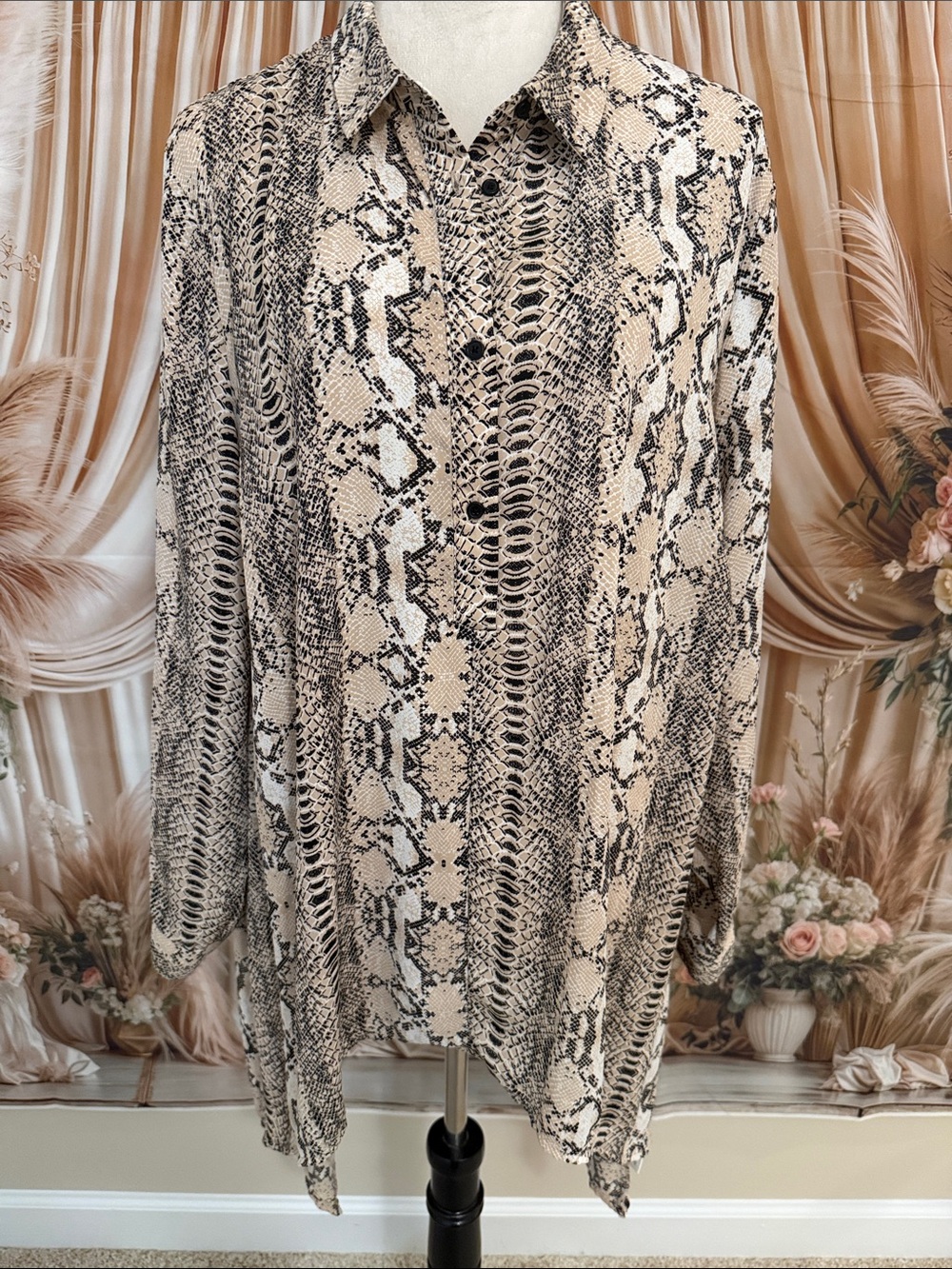 Fred David Neutral Snake-Print Button-Up Blouse